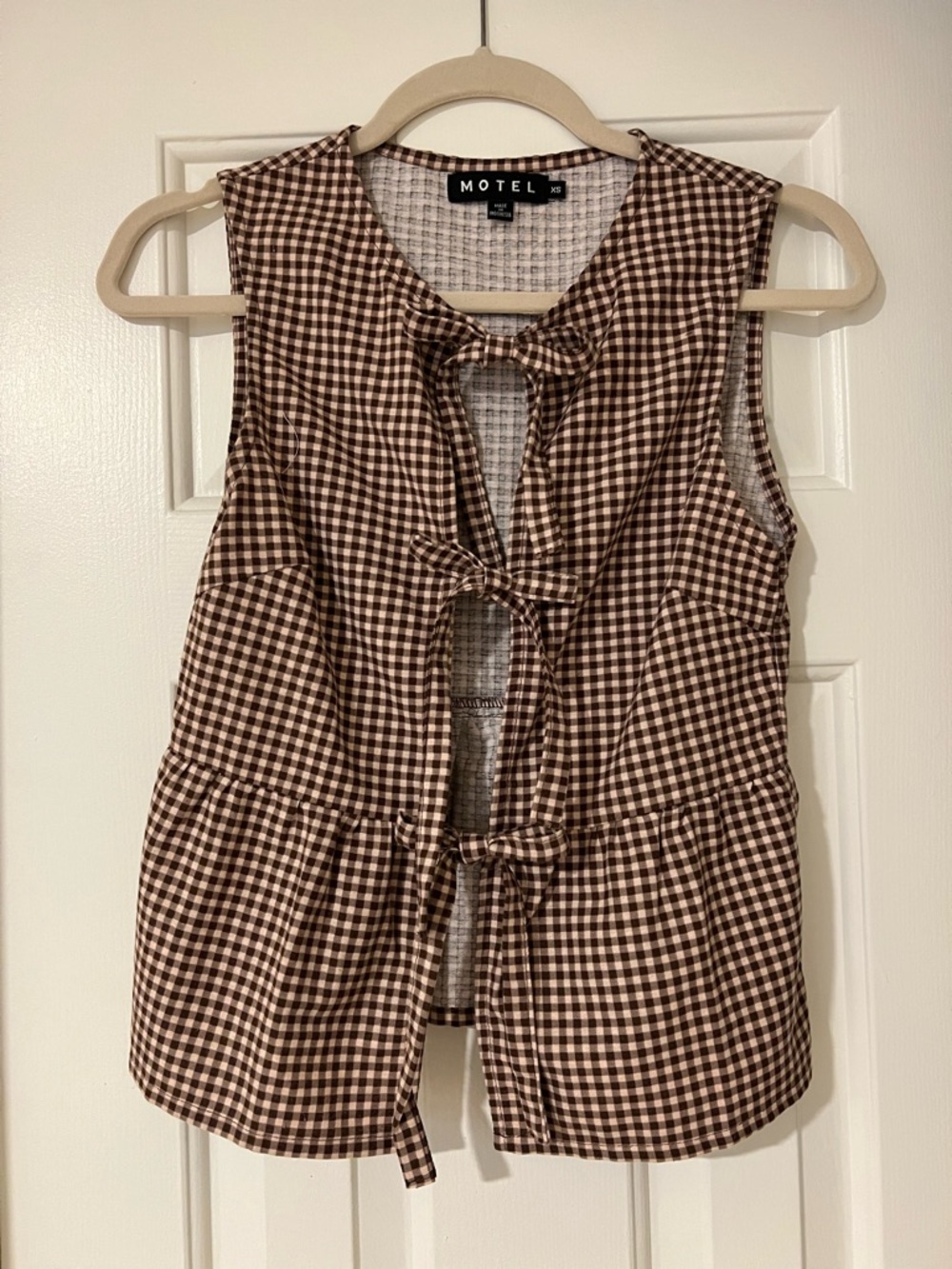 NWOT Motel Rocks Kayvata Top in Mini Gingham Brown